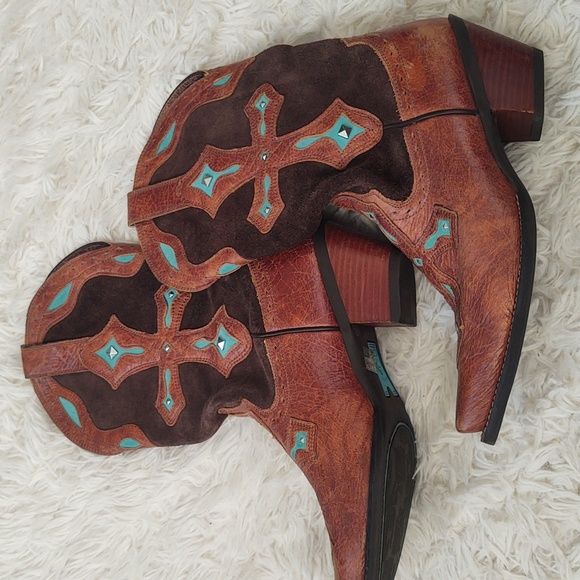 Ariat Brown and Turquoise Heeled Boots - Picture 1 of 5